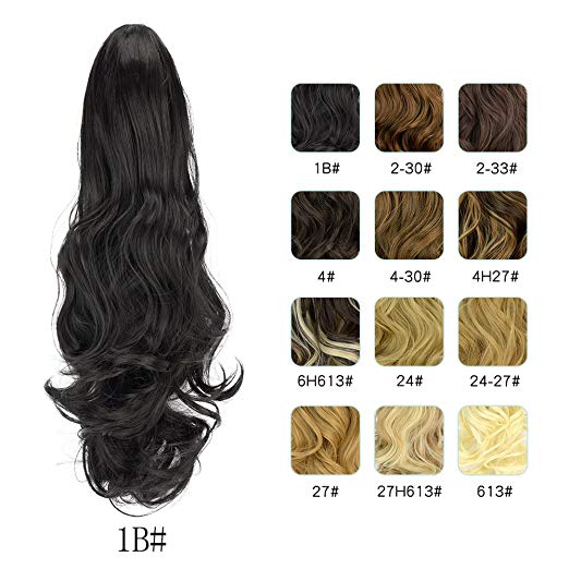 20〞Claw Ponytail Clip in Hair Extensions Hairpiece Synthetic Light Curly Soft Silky Nature Looking Heat-Resisting Different Colors for Women Fashion and Beauty-1B#